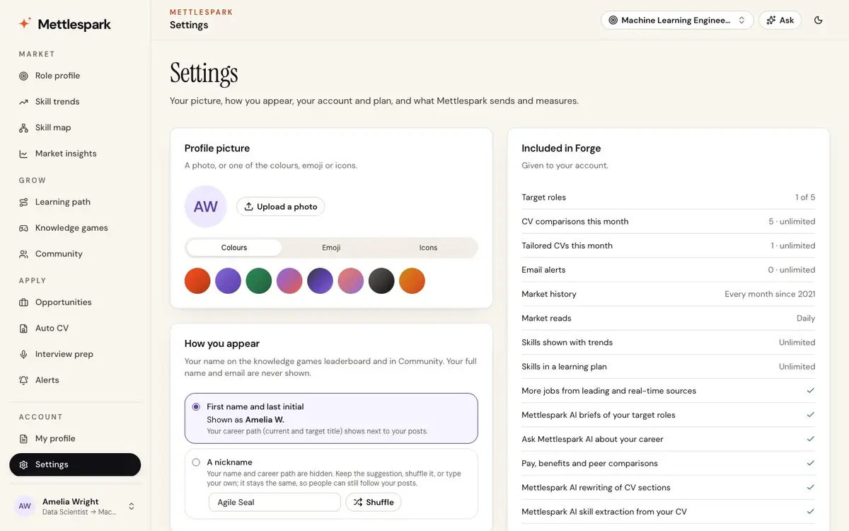 Your plan, your email choices and your data, in Settings