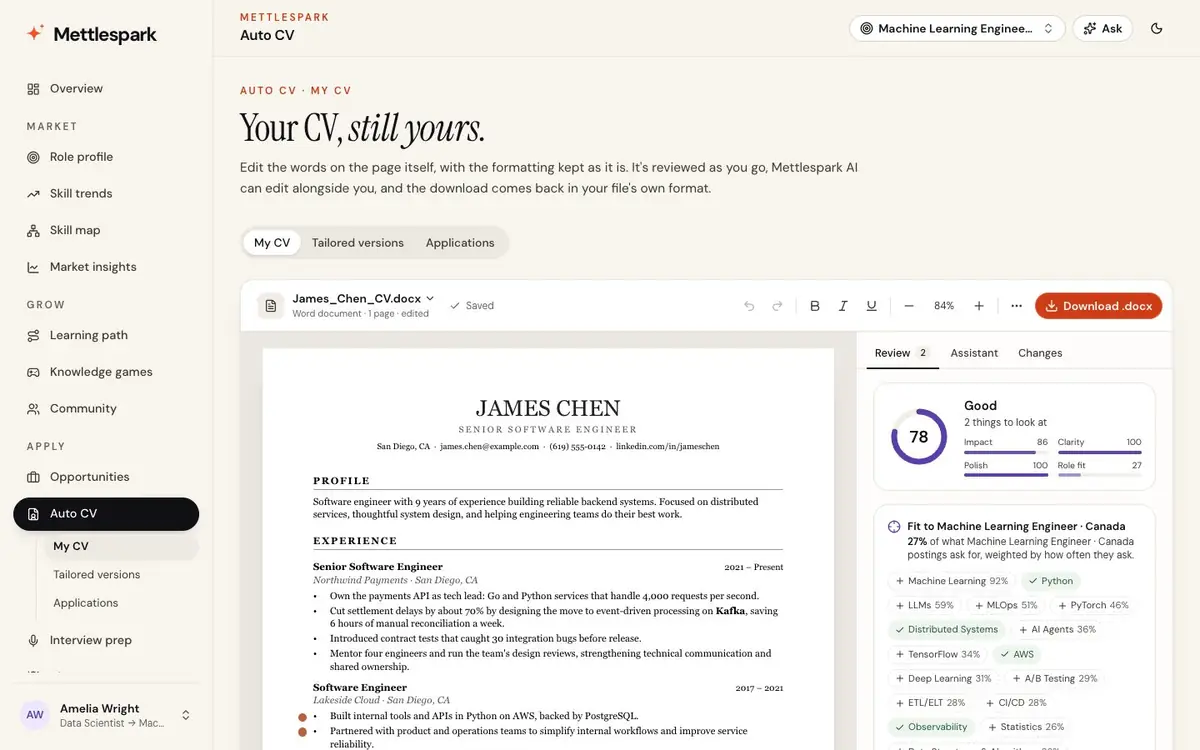 Auto CV: your CV edited on the page, reviewed as you type
